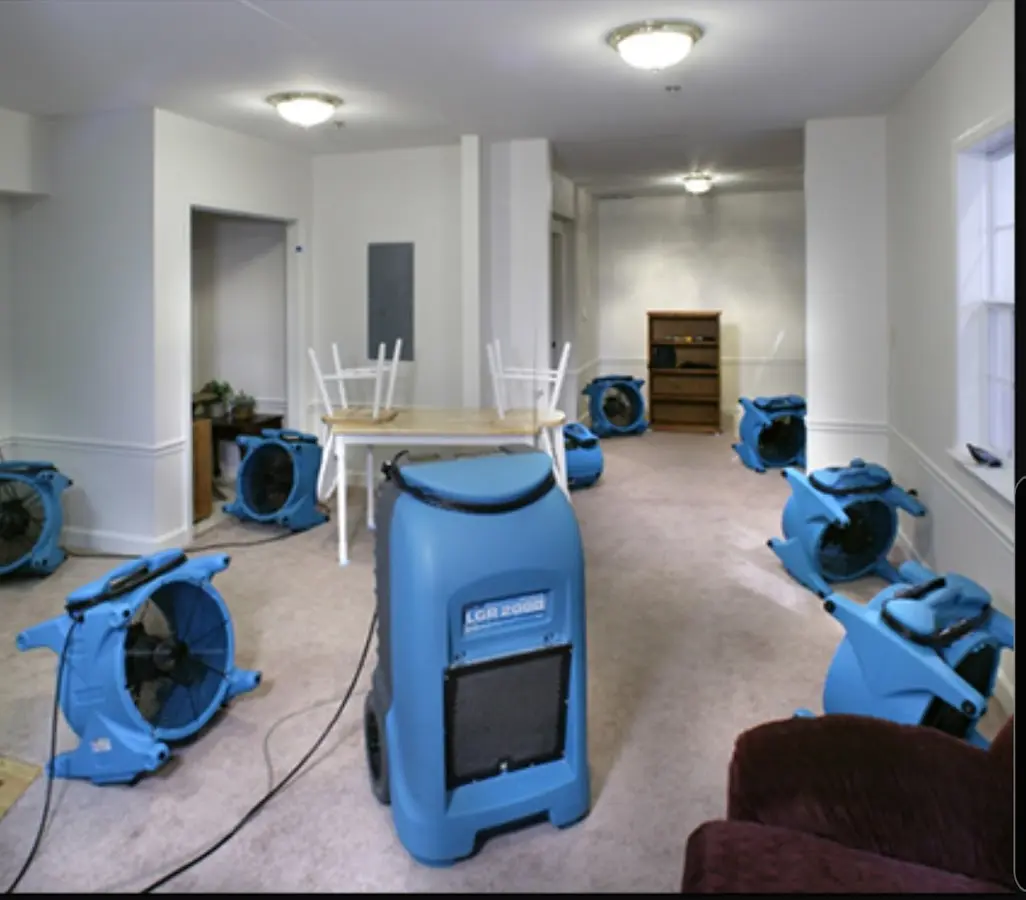 Air movers and dehumidifier setup for Water Extraction & Removal in Hutto